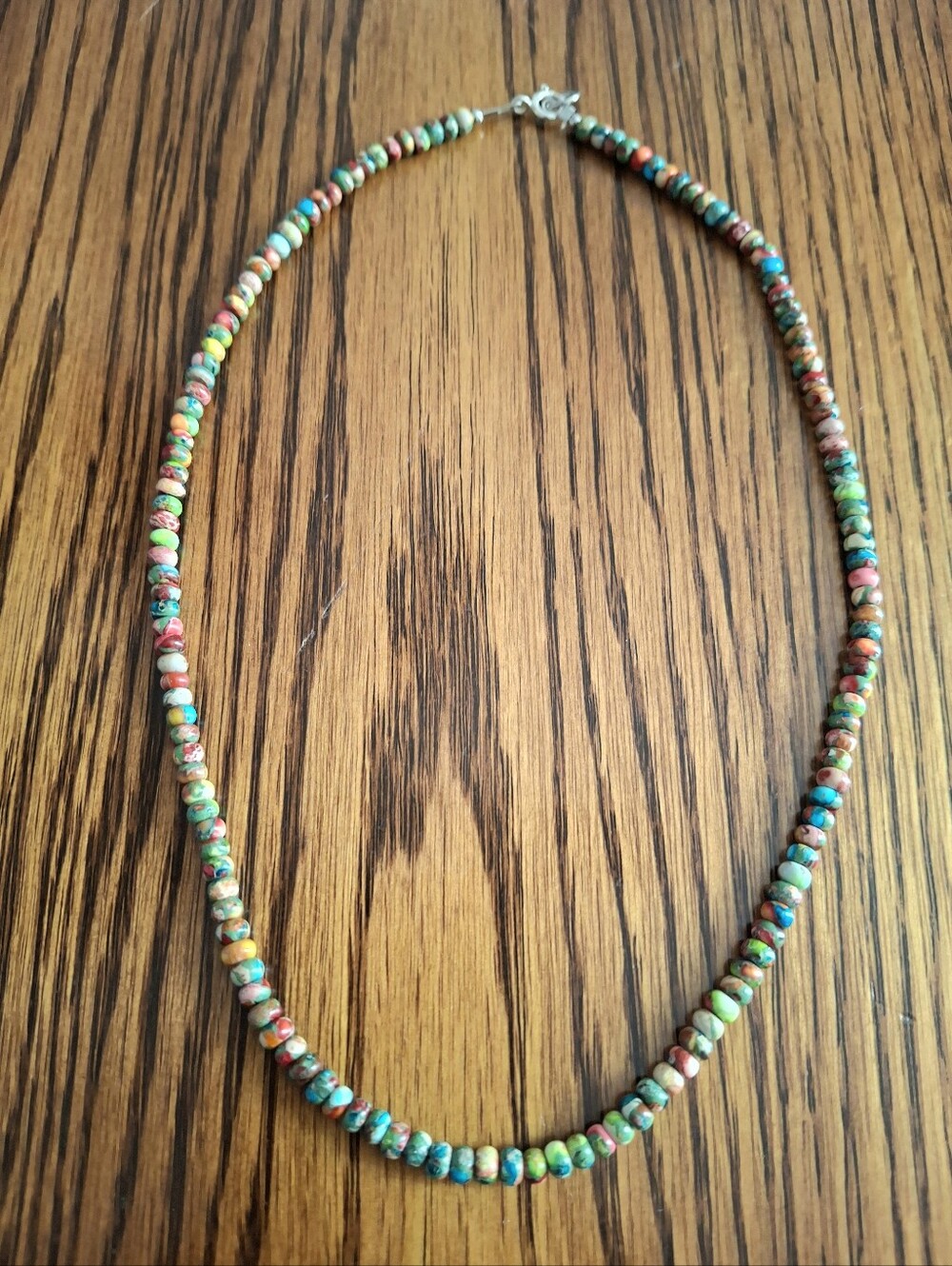 Sea Sediment Jasper Multicolored Rondelle Beaded 16" Sterling Silver Necklace